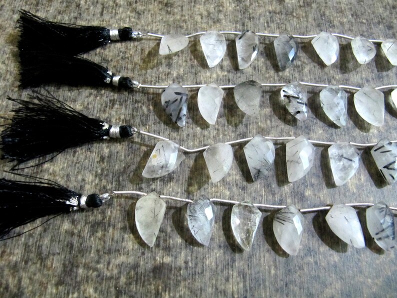 Natural Black Rutilated Quartz Mango Shape Briolette Beads 10x20mm Sold Per Strand 10 Inches long