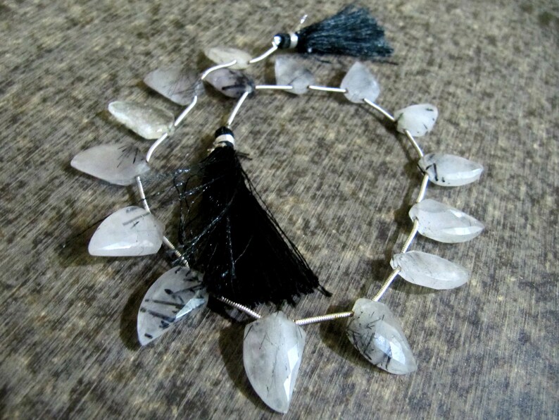 Natural Black Rutilated Quartz Mango Shape Briolette Beads 10x20mm Sold Per Strand 10 Inches long