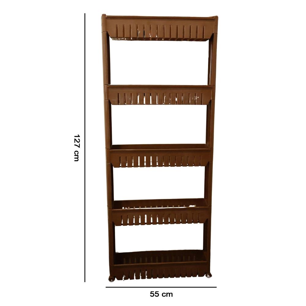 Prexo 5 Layer Multipurpose Kitchen Storage Rack Organizer Shelf With Wheels (1 Pc) - Material: Plastic