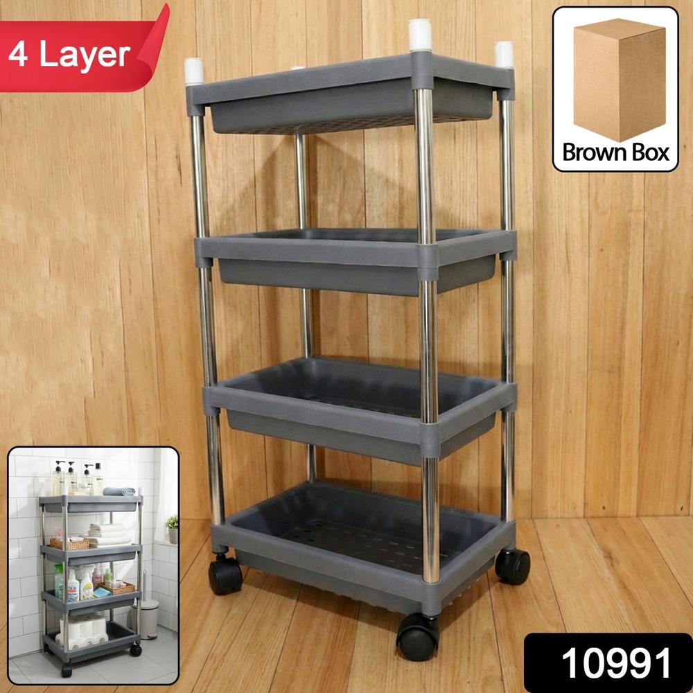 4-layer Rolling Storage Cart With Wheels Set - Material: Plastic