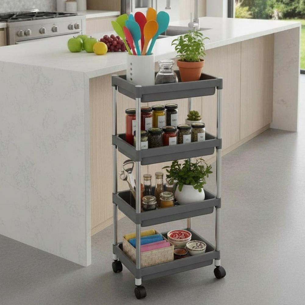 4-layer Rolling Storage Cart With Wheels Set - Material: Plastic