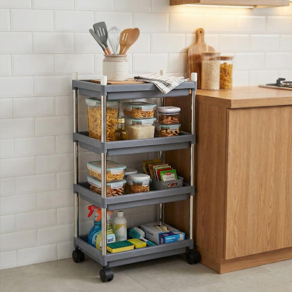 4-layer Rolling Storage Cart With Wheels Set - Material: Plastic