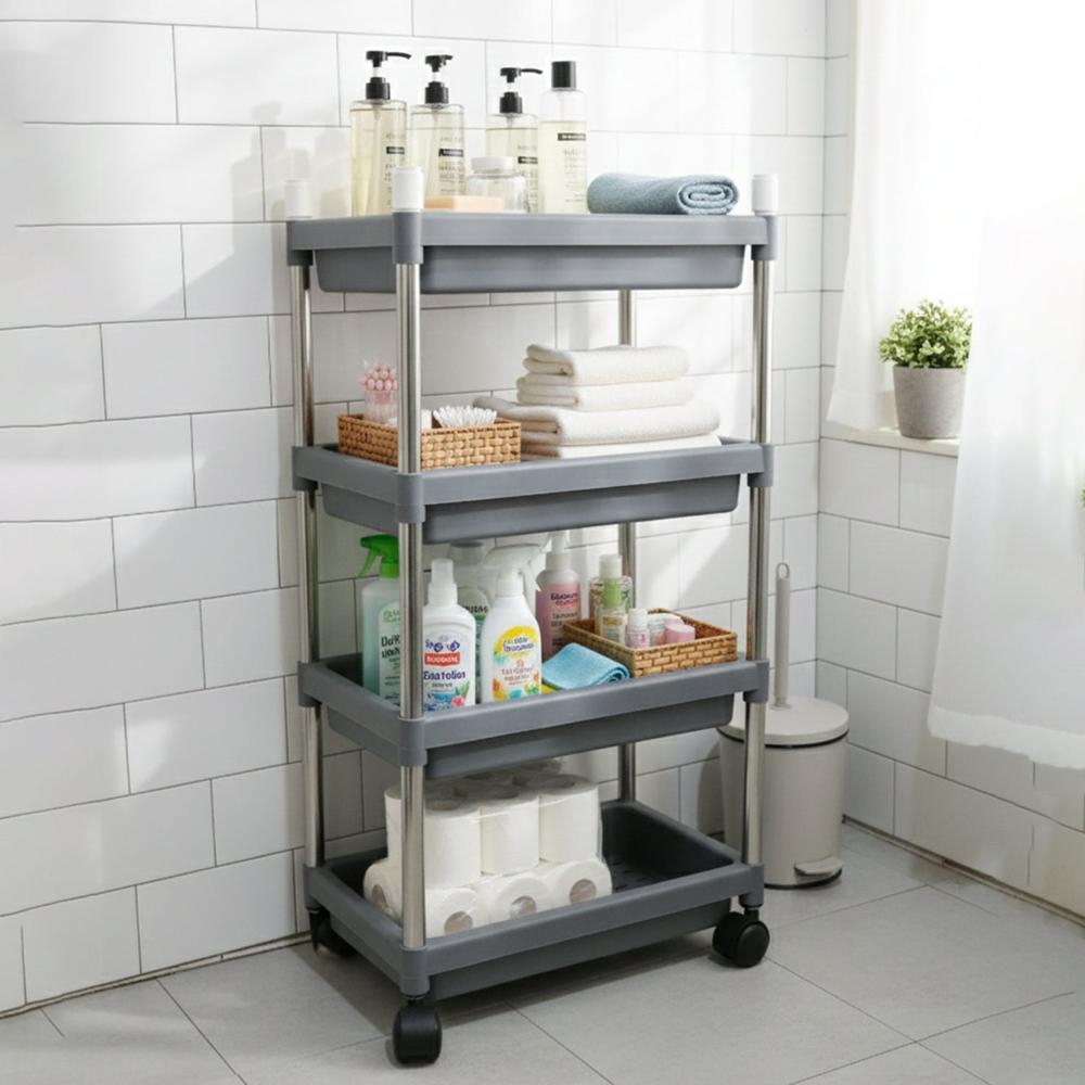 4-layer Rolling Storage Cart With Wheels Set - Material: Plastic