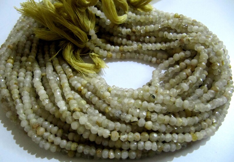 Natural Golden Rutilated Quartz 3-4mm Rondelle Faceted Beads sold per strand 13 Inch Long