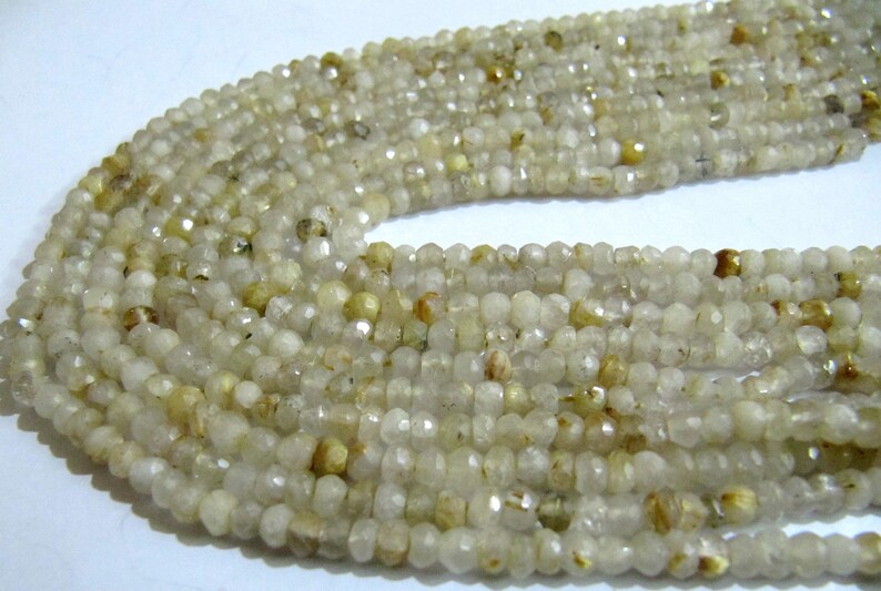 Natural Golden Rutilated Quartz 3-4mm Rondelle Faceted Beads sold per strand 13 Inch Long