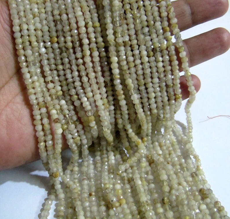 Natural Golden Rutilated Quartz 3-4mm Rondelle Faceted Beads sold per strand 13 Inch Long