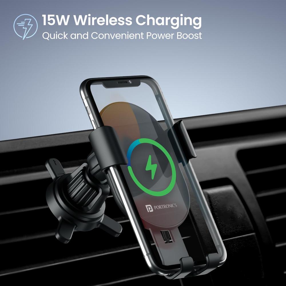 Portronics Charge Clamp 4 Wireless Car Charger with 15 Watts