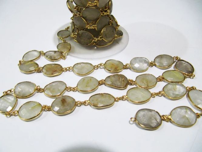 Natural Golden Rutilated Quartz Nugget Briolette Connector Chain Uneven Free Shape 12 to 17mm Sold Per Foot