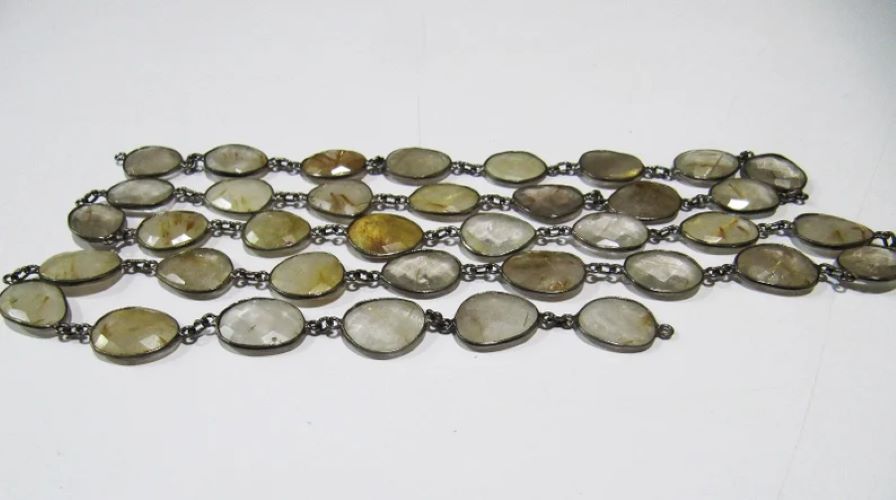 Natural Golden Rutilated Quartz Nugget Briolette Connector Chain Uneven Free Shape 12 to 17mm Sold Per Foot