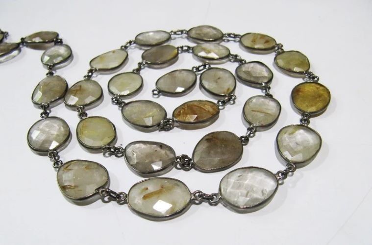 Natural Golden Rutilated Quartz Nugget Briolette Connector Chain Uneven Free Shape 12 to 17mm Sold Per Foot