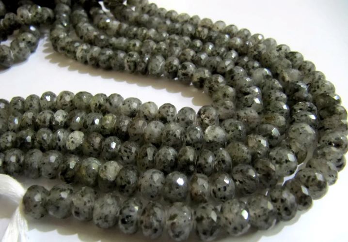 Natural Black Rutile Dot Quartz Rondelle Faceted top quality 7 to 10mm beads Strand 10 inches long