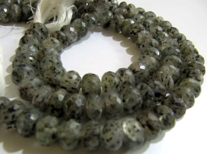 Natural Black Rutile Dot Quartz Rondelle Faceted top quality 7 to 10mm beads Strand 10 inches long
