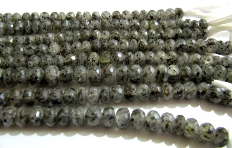 Natural Black Rutile Dot Quartz Rondelle Faceted top quality 7 to 10mm beads Strand 10 inches long