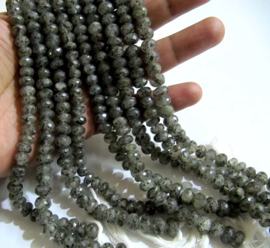 Natural Black Rutile Dot Quartz Rondelle Faceted top quality 7 to 10mm beads Strand 10 inches long
