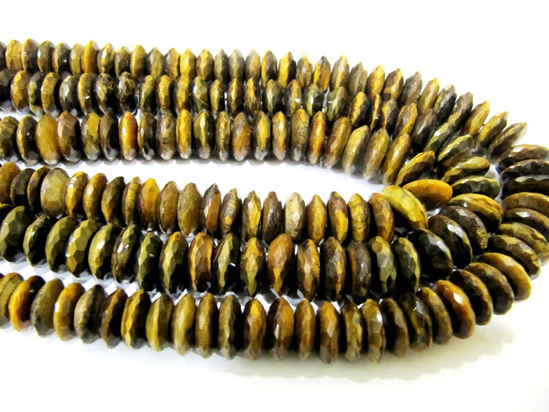 Natural Tiger Eye German cut Rondelle Faceted Beads Size 9 to 13mm Gemstone Beads  8 inch