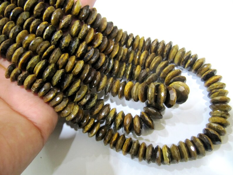 Natural Tiger Eye German cut Rondelle Faceted Beads Size 9 to 13mm Gemstone Beads  8 inch