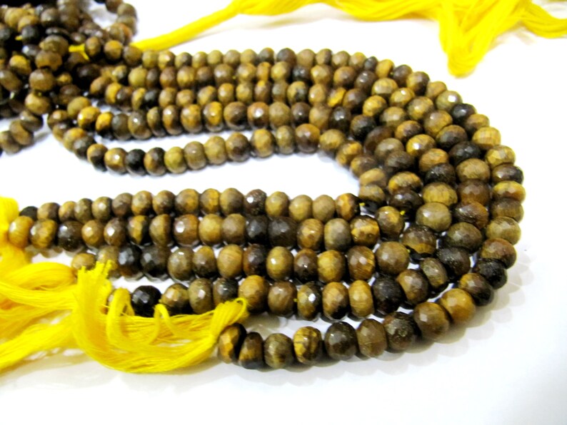 Natural Genuine Tiger Eye Beads Rondelle Faceted Gemstone Beads Strand Approx 8 Inch Long - Beads Colour: Yellow