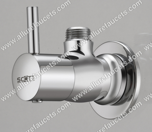 MS Angle Valve - Brass Material, Standard Size, Chrome Finish | Threaded Connection, Round Shape, Lever Handle, Wall-Mounted Installation, Advanced Water Control Mechanism