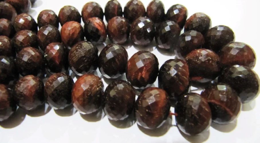 Natural Tiger Eye Rondelle Faceted Beads , 9-14mm Size Tigers Eye Beads Strand 8 Inches Long
