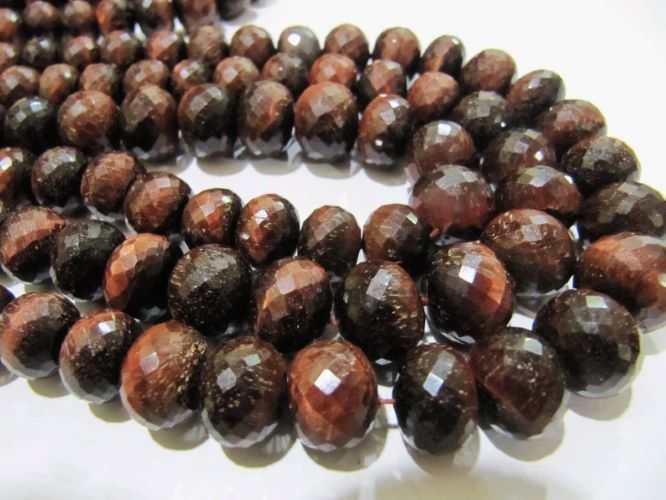 Natural Tiger Eye Rondelle Faceted Beads , 9-14mm Size Tigers Eye Beads Strand 8 Inches Long