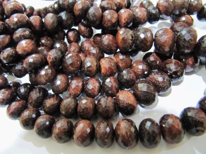 Natural Tiger Eye Rondelle Faceted Beads , 9-14mm Size Tigers Eye Beads Strand 8 Inches Long