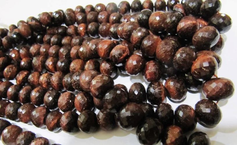 Natural Tiger Eye Rondelle Faceted Beads , 9-14mm Size Tigers Eye Beads Strand 8 Inches Long