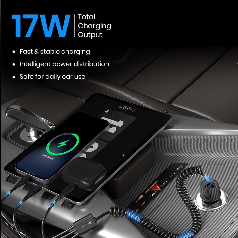 Portronics Car Power 3X, 17W Car Charger with 12W Built