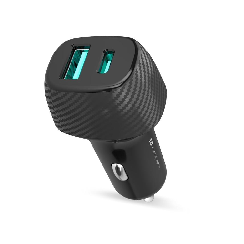 Portronics Car Power 6 51W Fast Car Charging Adapter with Dual Output Ports(PD Type C+ Mach USB-A)
