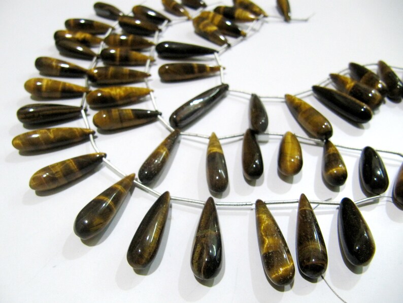 Natural Tiger Eye Long Tear Drop Plain Smooth Beads Size  1 inch Long Strand 8 inches