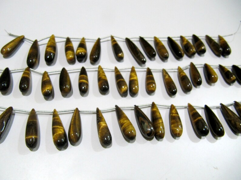 Natural Tiger Eye Long Tear Drop Plain Smooth Beads Size  1 inch Long Strand 8 inches
