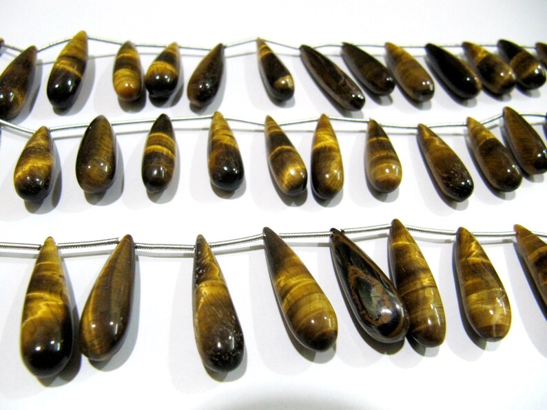 Natural Tiger Eye Long Tear Drop Plain Smooth Beads Size  1 inch Long Strand 8 inches