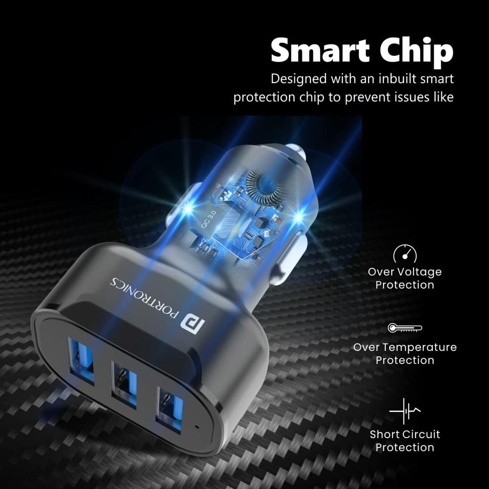 Portronics 17W Car Power 11 Car Charger with Triple Output, 17