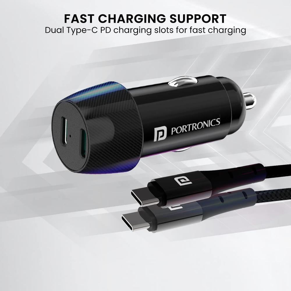 Portronics 40W Car Power 14 Fast Car Charger with Dual Type-C