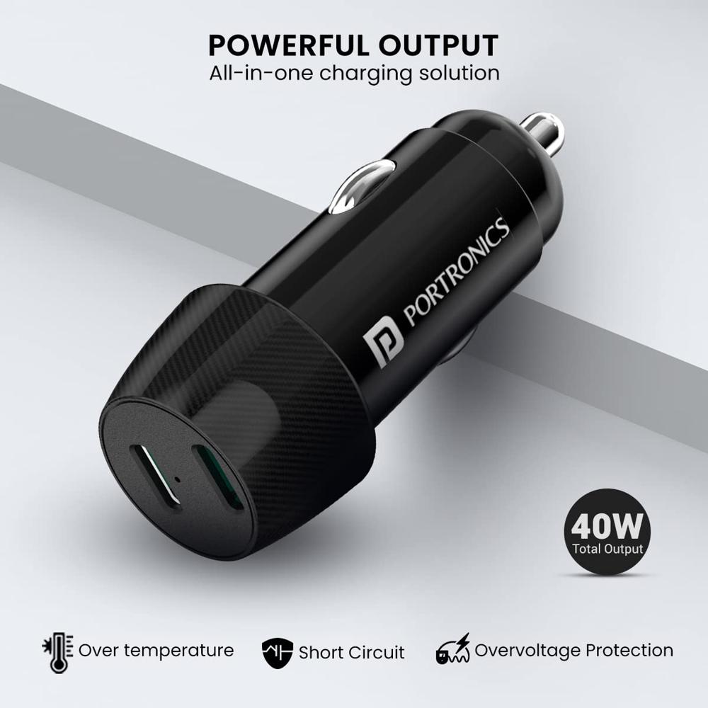 Portronics 40W Car Power 14 Fast Car Charger with Dual Type-C