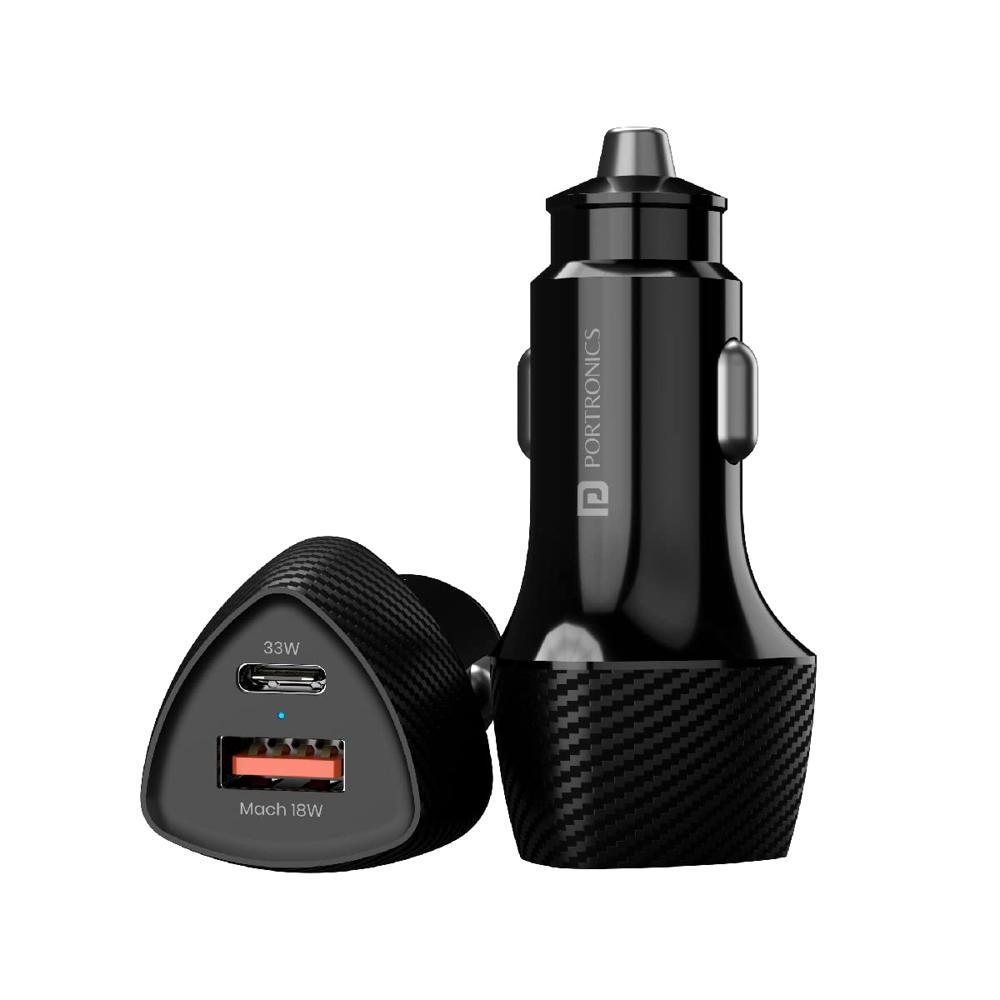 Portronics 51W Car Power 16 Fast Car Charger with Dual Output, 51