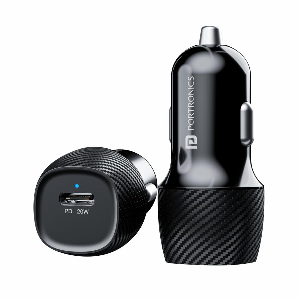 Portronics Car Power 18 Car Charger Adapter with 20W PD Type C Port Fast Charging Compatible with iPhones,