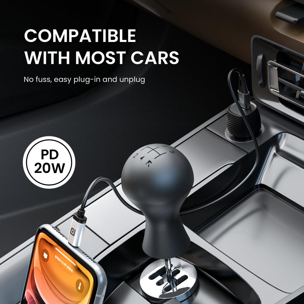 Portronics Car Power 18 Car Charger Adapter with 20W PD Type C Port Fast Charging Compatible with iPhones,