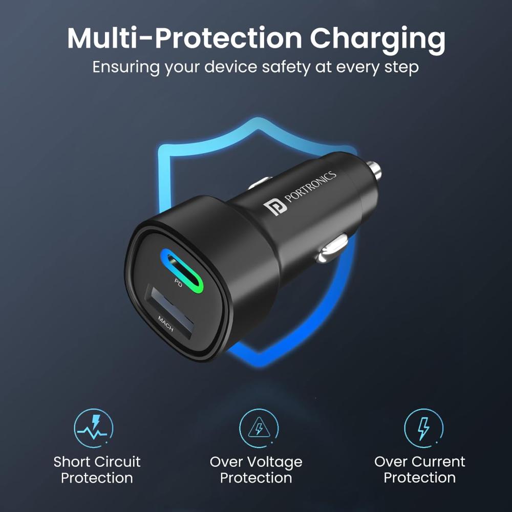 Portronics Car Power 30 Dual Output Fast Car Charger with 30W