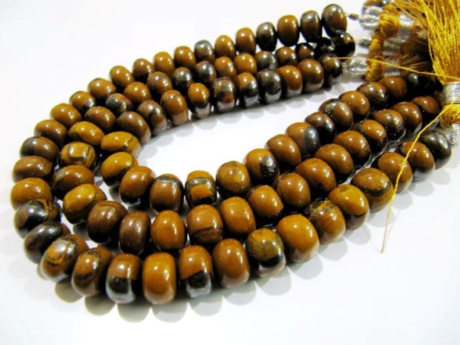 Natural Genuine Tiger Eye Plain  Smooth Rondelle Beads 8-9mm Size Sold per Strand 8 inch long