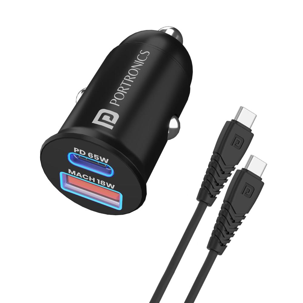 Portronics 65 Watts Car Power 65 Dual Output Fast Car Charger with