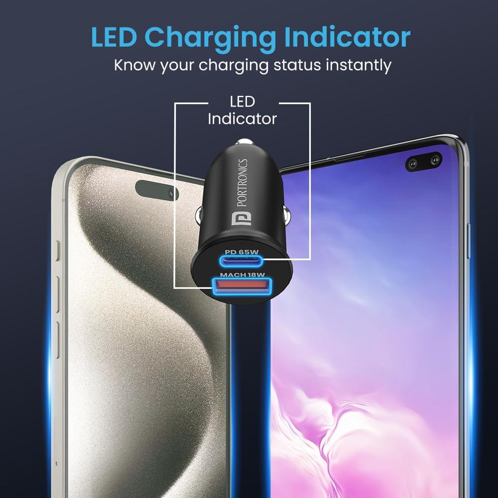 Portronics 65 Watts Car Power 65 Dual Output Fast Car Charger with