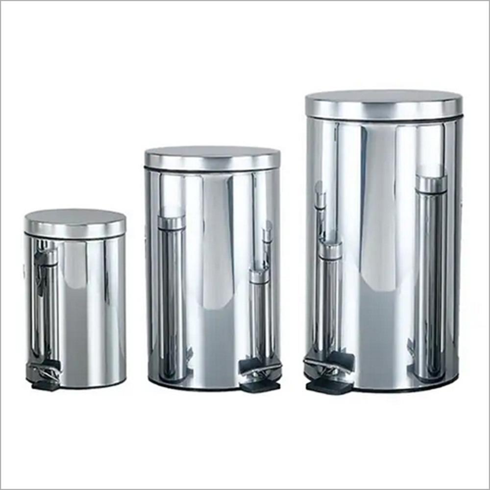 Trash Can - 3l To 30l Capacity | Glossy Stainless Steel, Customizable Colors, Round Shape