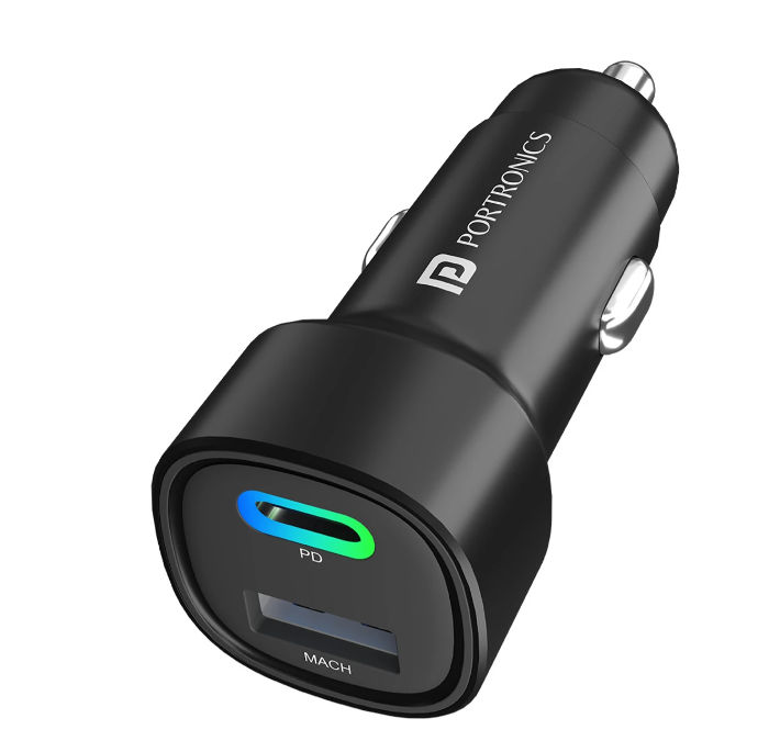 Portronics Carpower Mini Car Charger With Dual Output, Fast - Color: Black