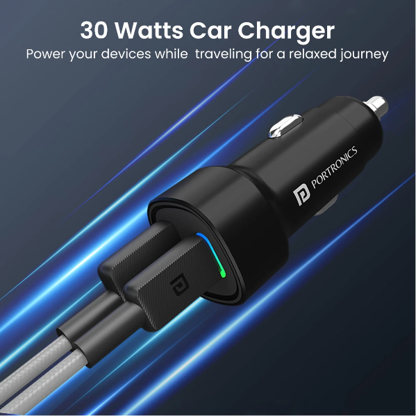 Portronics CarPower Mini Car Charger with Dual Output, Fast