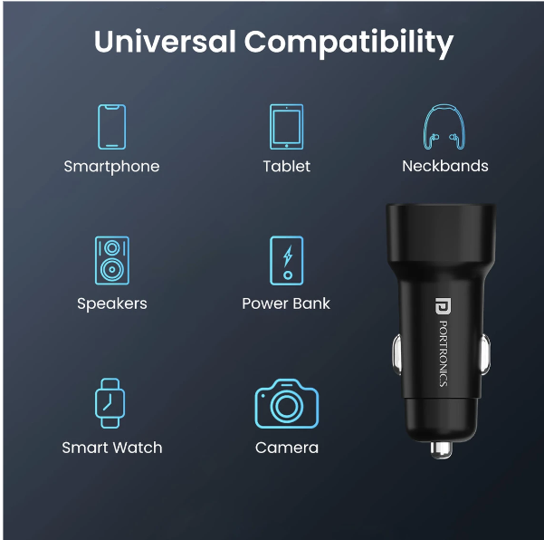 Portronics CarPower Mini Car Charger with Dual Output, Fast