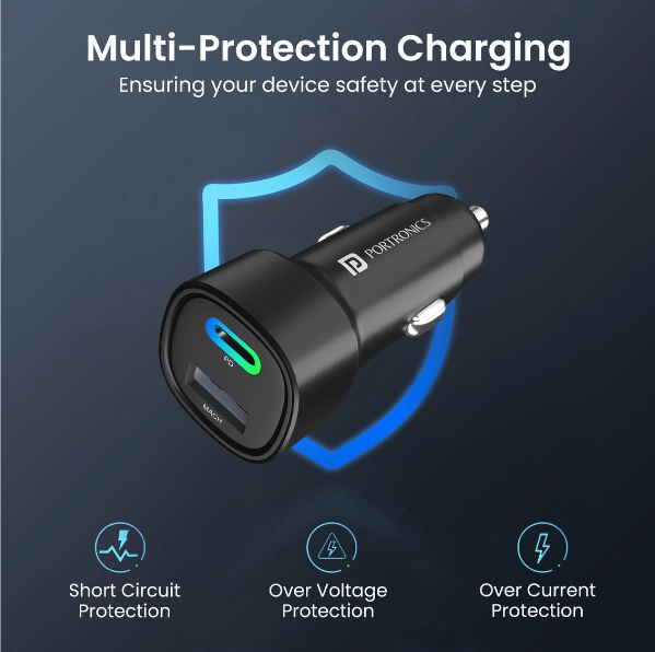 Portronics CarPower Mini Car Charger with Dual Output, Fast