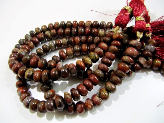 Natural Blood Agate Smooth Rondelle Beads / Red Tiger Eye Jade Beads 8-9mm Size Strand 8 inch long