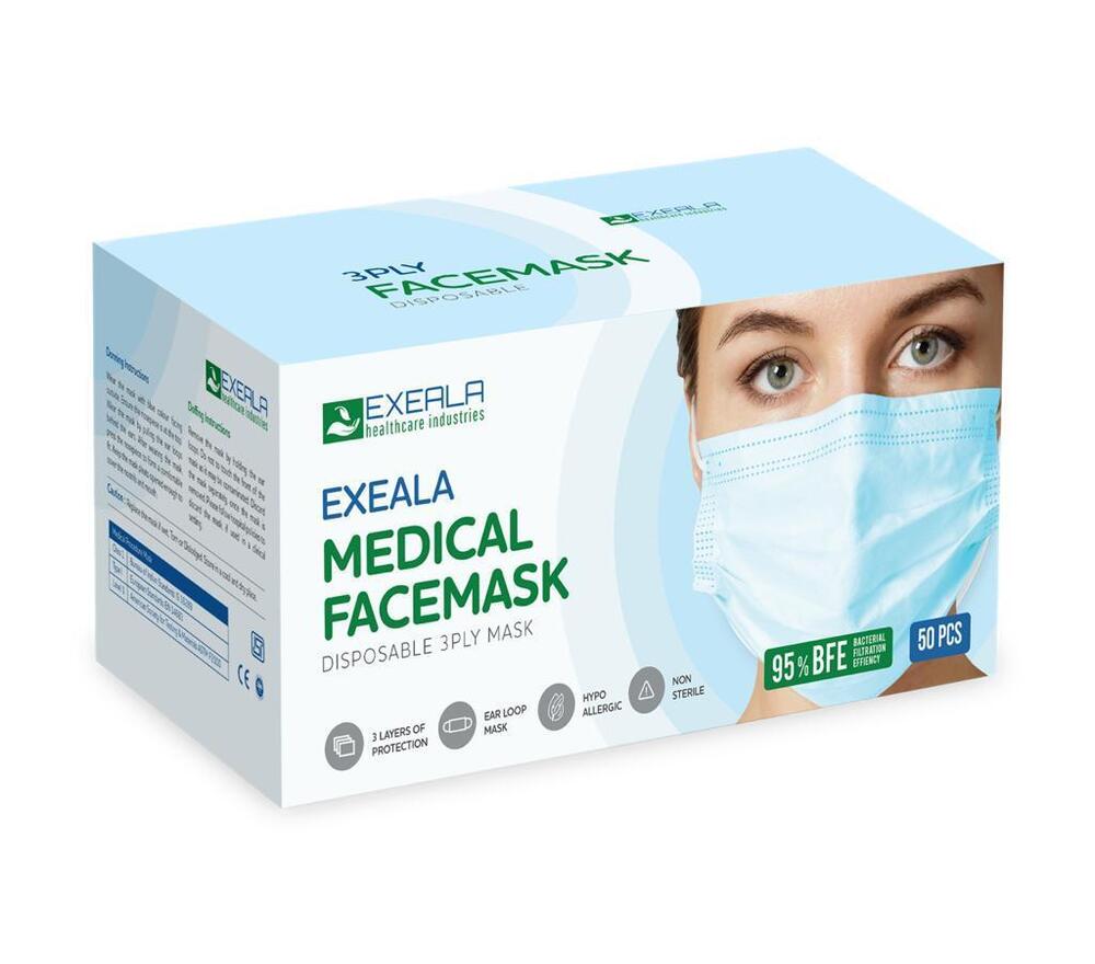 Exeala Medical Disposable 3 Ply Face Mask (BLUE)- Box of 50 Pcs
