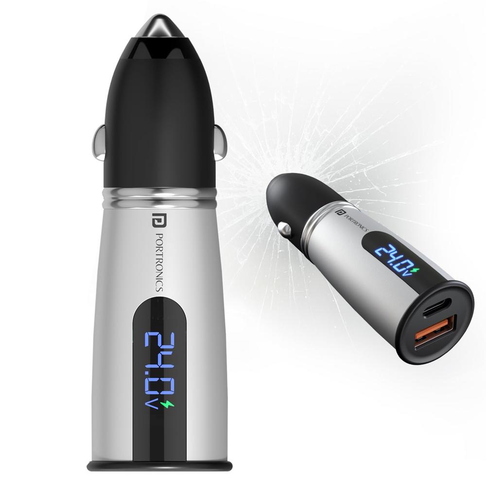 Portronics Car Power Armour 55.5W Fast Car Charger with Emergency Glass Breaker, 33W Type-C PD,