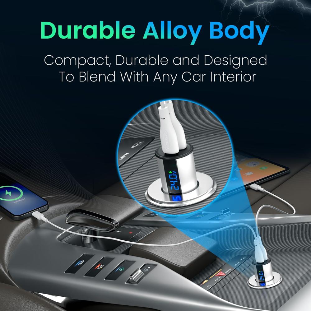 Portronics Car Power Armour 55.5W Fast Car Charger with Emergency Glass Breaker, 33W Type-C PD,